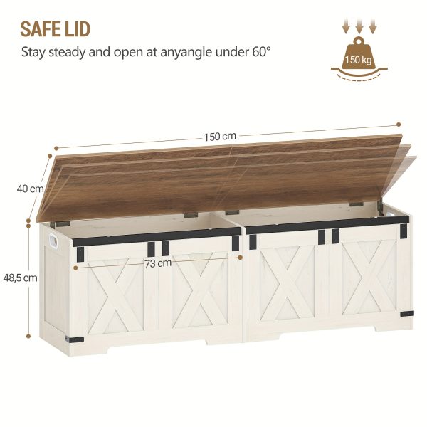 product-fancy-8d8f5f9c-b5c9-4da8-857b-2fe741da99be 59" Storage Bench with Two Safety Hinges, Oversized Farmhouse Wooden Storage Box, Flip-Top Storage Ottoman, Entryway Bench for Bedroom and Living Room, White and Brown/White/Black