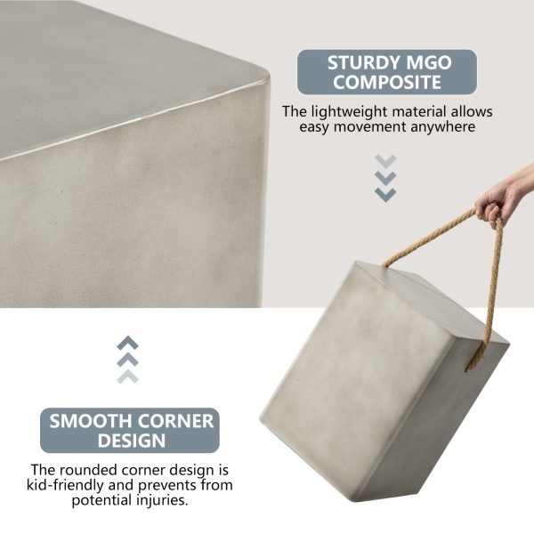product-fancy-8dab77bf-10fa-4b33-9e64-2abb1e445b20 Concrete Outdoor End Table, 17'' Hemp Rope Side Table, Light Gray, Farmhouse Style, Modern Art Patio Side Table, Concrete Garden Stool