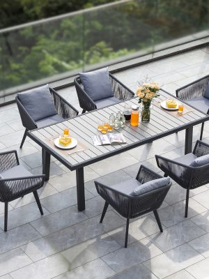 7/11pcs Outdoor Dining Set Made of Aluminum Alloy & Stainless Steel with PE Wicker - Waterproof Rattan Chairs Featuring Removable Cushions (Gray) Suitable for Garden, Poolside & Backyard