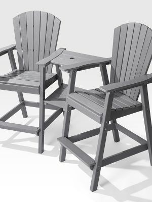 Embossed Balcony Chair, Tall Adirondack Chair Set Of 2 Outdoor Adirondack Barstools with Connecting Tray, High Airondack Chair with Wood Grain, Christmas & Halloween