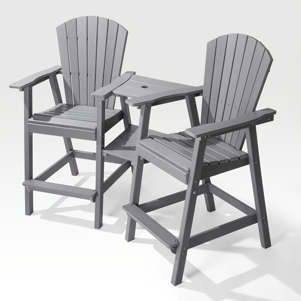 Embossed Balcony Chair, Tall Adirondack Chair Set Of 2 Outdoor Adirondack Barstools with Connecting Tray, High Airondack Chair with Wood Grain, Christmas & Halloween