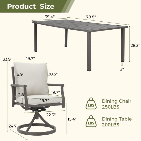 9pcs Outdoor Dining Arrangement - Patio Set for 8 People. Comes with 1 Rectangular Table And 8 Swivel Chairs with Cushions, Suitable for Lawn And Garden