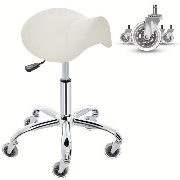product-fancy-8e10d7af-81a0-4d09-b21c-354f363366e1 Swivel Adjustable PU Leather Chair - Ergonomic Saddle Stool with Wheels | for Drafting, Office, Clinic, Beauty & Tattoo - Metal Frame, Polished Finish, Memory Foam