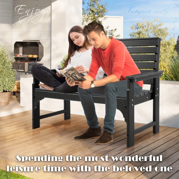 product-fancy-8e14e431-4021-4d40-a69b-8961bbc089d9 HDPE All Weather Outdoor Patio Bench Furniture With Cup Holders, 2-3 Persons Garden Bench With 700 Lbs Weight Capacity, Patio Benches For Outdoors, Garden, Porch, Backyard And Park