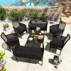 8pcs Patio Furniture Set, Outdoor Rattan Chairs Rattan Conversation Sets with Cushions And Coffee Table for Porch Garden Poolside Backyard, Black- Patio Furniture Outdoor