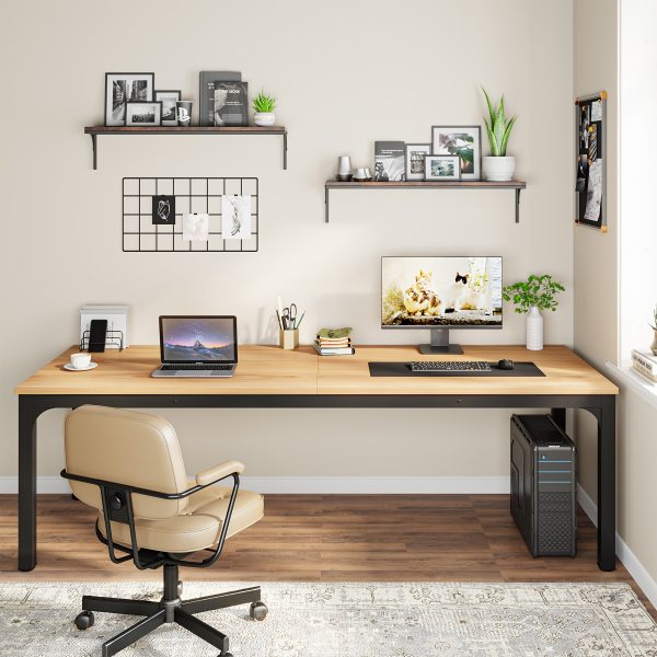 product-fancy-8e7ff6e0-735e-467f-ad2c-b2639cafac27 78.7" Extra Long Wooden Computer Desk for 2 People - Dual Workstation with Sturdy Metal Legs, Engineered Wood & Natural & Black Finish, Spacious Home Office Desk, Study Writing Table, Easy Assembly, Office Desk Supplies And Accessories, Collaborative Workspace, Contemporary Design, Durable Construction