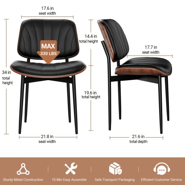 product-fancy-8e87101f-8aa9-4abc-ac9f-1d13d30caf21 Padded Seat & Backrest - Modern Faux Leather Dining Chairs - Set Of 2 - Metal Legs with Adjustable Feet - for Kitchen, Dining Room, Office