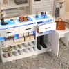 product-fancy-8e990952-52a7-440b-9446-0837c379308d Wardrobe Armoire Closet with Charging & LED Light, Walk-in Closet Island Dresser with Glass Showcase, 4 Drawers & Doors, Modern Cabinet Organizer with Bench, Wardrobe Clothes Organizer with Closet Shelves (White)