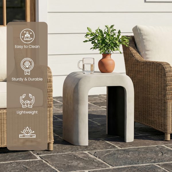 product-fancy-8e9cf06c-43eb-4a00-8783-71ca89441923 17.7" U-Shaped Magnesium Oxide Side Table, Modern Curved End Table In Grey Or White - Sculptural Accent Table For Living Room, Bedroom, Balcony - Plant Stand, Nightstand