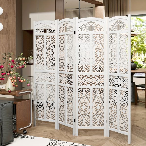 product-fancy-8ead1983-8eaf-4ebc-b8ed-f149a7ab718c Handmade 4 or 6 Panel Floral Carved Wood Room Divider Screen - Freestanding Folding Privacy Partition with Burning Walnut & White Finish, Ornate Lattice Design, Lightweight Portable for Home Office Hotel Decor, Space-Saving Decorative Partition