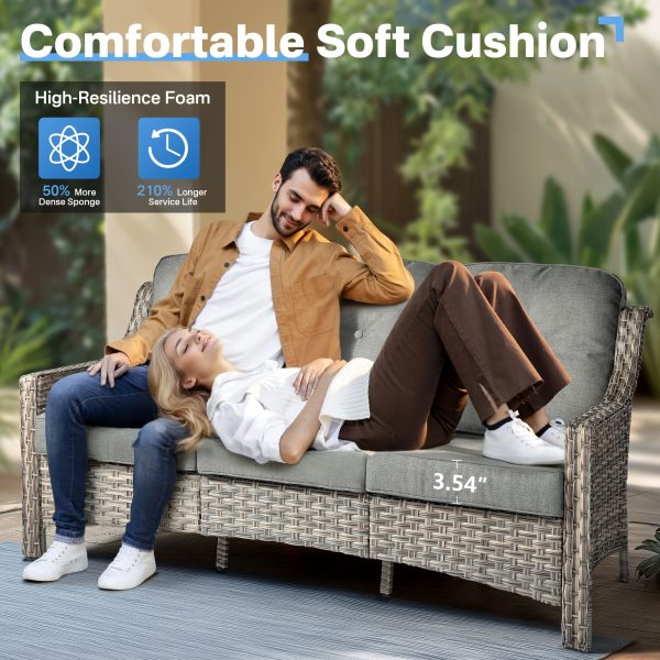 product-fancy-8ec3ecde-f745-48d0-84fb-00880678df14 5pcs Outdoor Patio Furniture Set with 2 Swivel Chairs, 1 Outside Sofa, 1 Side Table and 1 Solar Lighting Glass Coffee Table - All-Weather Wicker Patio Conversation Set Modern Design for Garden, Deck, and Porch Decor