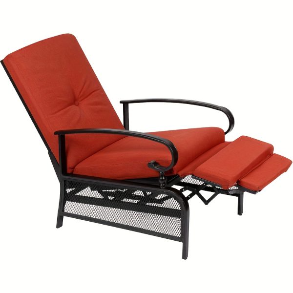 Patio Adjustable Lounge Chair, Waterproof Metal Chaise Longue With Blue Cushions, Perfect For Porch, Backyard, Pool Or Garden