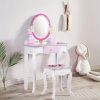 product-fancy-8ecce8ce-48c6-43bf-ba1d-64594978f7af Kids Vanity Set - Princess Deluxe Vanity Table Set 2-in-1 Wooden Writing Desk & Stool, Mirror & Drawer, Perfect for Kids' Pretend Play, Developing Creativity And Fine Motor Skills, Durable Construction, Easy to Assemble, Best for Girls Christmas Gift