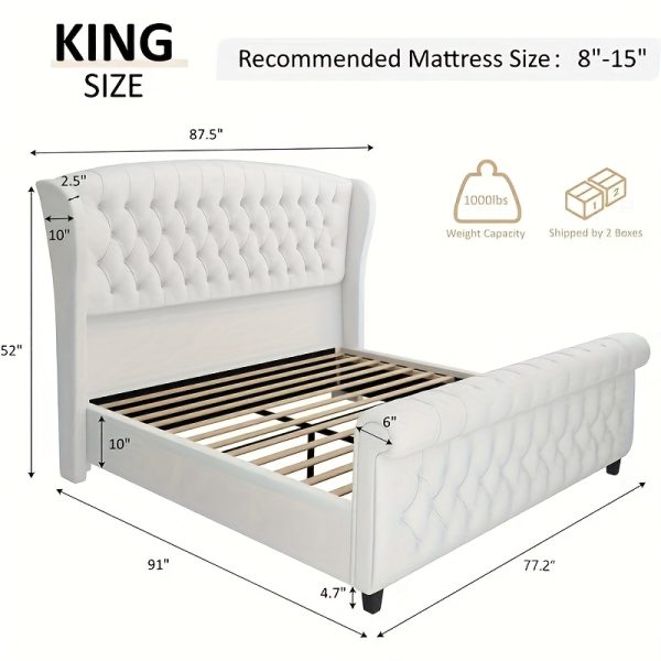 product-fancy-8ecdc302-27ce-4f81-8195-78f553855958 Chenille Upholstered Platform Bed Frame with Scroll Wingback Headboard And Footboard, Button Tufted Design, No Box Spring Required