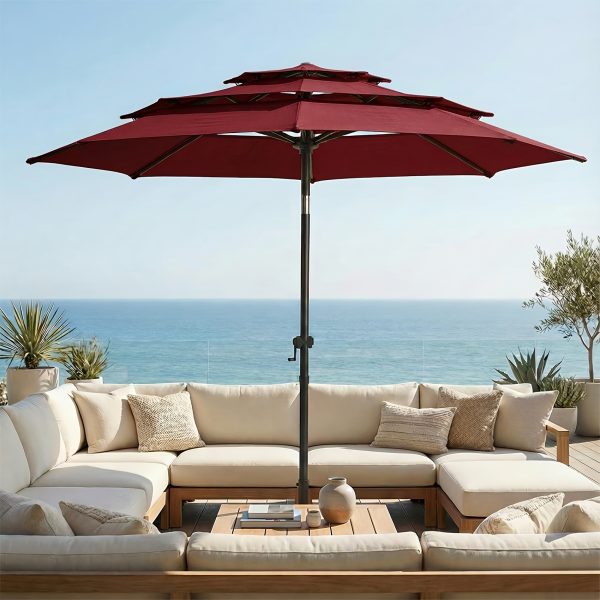 product-fancy-8ed7134d-03b4-4294-a723-f1b57896dff5 10Ft 3 Tiers Market Umbrella Patio Umbrella Outdoor Table Umbrella With Ventilation, Outdoor Umbrella For Patio, Pool Umbrella, Polyester Canopy, Suitable For Patio, Pool, Garden, Backyard, Deck, Base Not Include, Father'S Day Gift