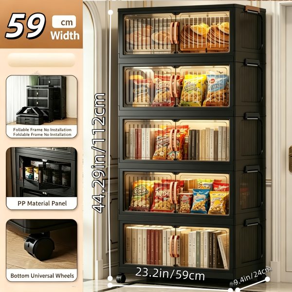 product-fancy-8eed6d7e-b6f6-480b-b246-dbb916b5816f No Assembly 2/3/4/5 Tier Foldable Stackable Storage Cabinet, 44.29 Inch Large Capacity Modular Organizer Box with Lid, Rolling Wheels & Magnetic Double Door, Space Saving Portable Multi-Layer Storage Unit, Easy Setup Household Storage Container