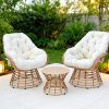 3pcs Outdoor Patio Furniture Set with 360° Swivel Chairs & Coffee Table - Wicker Conversation Set Suitable for Porch, Backyard,, Deck - Cushioned Seating, Wicker Chairs and Table for Poolside, Balcony, or Terrace