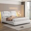 product-fancy-8f07eb8a-20b8-412c-a22c-5e0e0e9d3026 Upholstered Bed Frame Available in Full, Queen, And King Sizes Featuring an Adjustable Headboard, a Wavy Design, a Removable Backrest, And Solid Wooden Slats for Support, Eliminating The Need for a Box Spring, Offered in Faux Leather in White