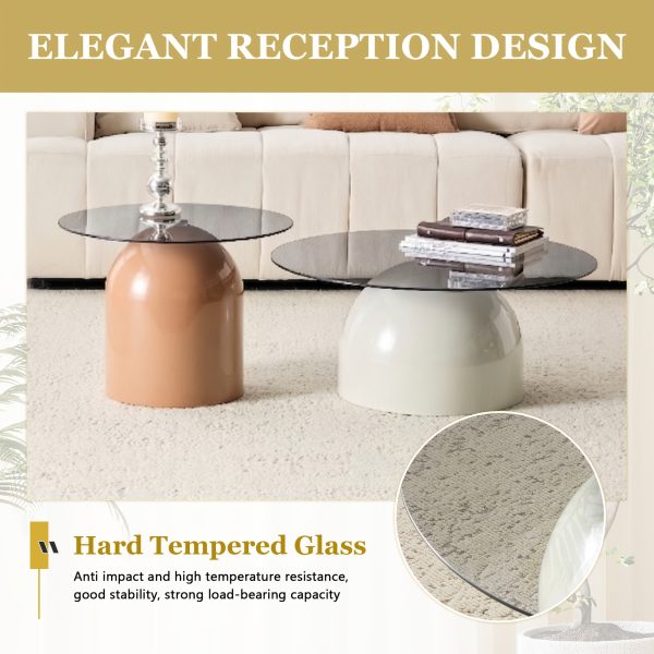 product-fancy-8f2380b3-bd5e-4079-9740-ca1c7cbe98ea Nesting Coffee Table Set Of 2, Small Coffee Table for Small Spaces Apartment, Round Glass Coffee Table Set, Modern Space Saving Center Table for Living Room Balcony Office
