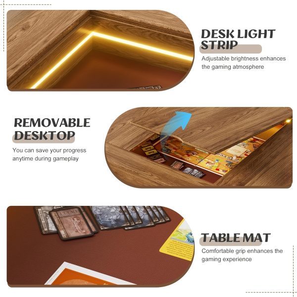 product-fancy-8f581784-a102-43bf-bc35-f61b23a81fe4 Dining Table Board Game Table with Removable Table Top, Gaming Table with Colorful LED Lights, Seats 4 to 6 Players with Detachable Hobby Tray for Card Games, Poker, Building Blocks