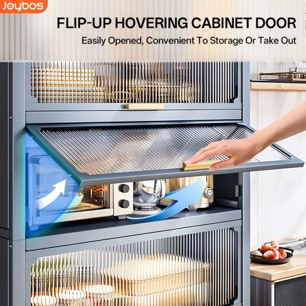 product-fancy-8f6c8ee8-7b18-4209-8544-be1dfe5d18d9 Heavy-Duty Metal Kitchen Cabinet with Transparent Acrylic Doors - Extra Tall Storage Shelf, Large Pantry Organizer for Kitchen, Living Room, Dining - Easy Assembly, No Power Needed (Grey, 57.1"H x 31.5"W x 12.6"D) - Ideal for Small Spaces