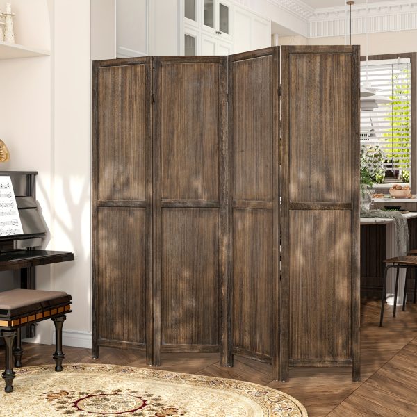 product-fancy-8f94d1d6-05ee-4971-9a77-cf003eeaff05 4/6 Panels Room Divider Screen - 360° Adjustable Folding Panels, 91" Handcrafted Decorative Wooden Room Divider Screen, Freestanding Divider for Room Separation, Bedroom, Living Room & Patio, White/Brown