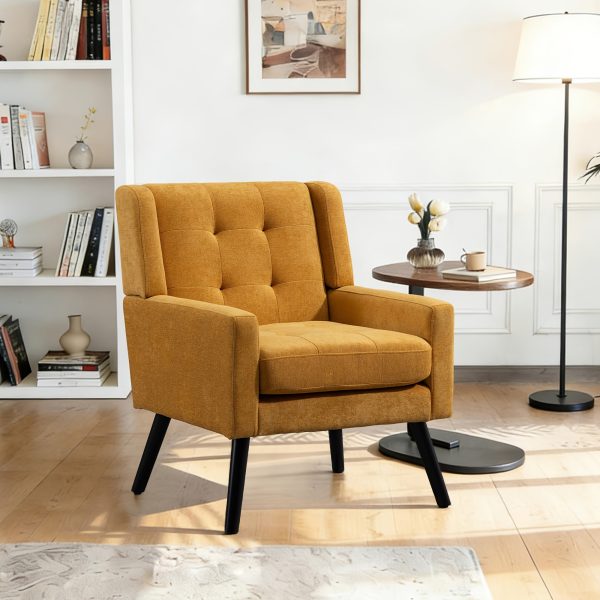 product-fancy-8f9c050a-6cc9-4cd6-a238-f856d4d5e794 Mid-Century Modern Tufted Accent Chair, Ergonomic Wingback Armchair with Detachable Armrests, Linen & Suede Fabric Lounge Chair for Living Room Bedroom Office