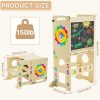 4-in-1 Toddler Standing Tower with Learning Clock & Blackboard - Foldable Multi-Functional Step Stool, Wood Climbing Ladder & for & (Toddler Learning, Motor Skills Development)