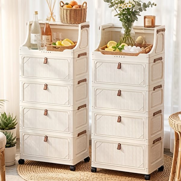 product-fancy-8feb0528-fb1c-4091-9353-b69f41c70468 6/5/4/3-Tier Small Apartment Suitable for bar Cabinet, for bar Furniture Set Combination, Cream Foldable Rolling Storage Cabinet, Floor-Standing Stackable Organizer, Top Open Multi-Drawer Unit, Suitable for Bar, Coffee Corner, Kitchen, Living Room