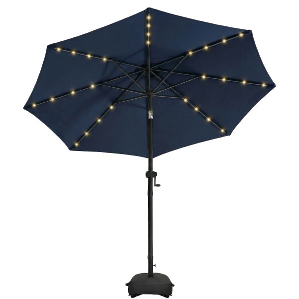 product-fancy-8ff92109-9f97-4807-b0bf-400bcea7d013 Solar 9ft Market Umbrella with Base, Deluxe 32 LED Lighted Patio Umbrella, Patio Umbrellas Outdoor Table Umbrella with Ventilation, Solar Umbrella with Push Button Tilt/Crank for Garden, Deck, Backyard, And Pool