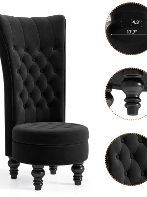 Royal High Back Chair, Velvet Armless Accent Chair with Button-Tufted & Rubberwood Legs, Regal Elegance Throne Chair for Living Room, Dressing Room, Bedroom