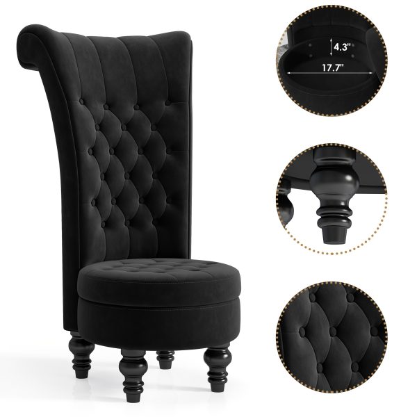 product-fancy-901ac13f-2a5f-4457-b354-9d0d618b0130 Royal High Back Chair, Velvet Armless Accent Chair with Button-Tufted & Rubberwood Legs, Regal Elegance Throne Chair for Living Room, Dressing Room, Bedroom