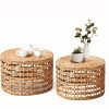 product-fancy-9041102a-bb61-4fef-a8e9-9aae203a3fdb Handwoven Outdoor Side Tables, Set of 2 Natural Water Hyacinth Outside End Tables, Round Coffee Table for Patio, Garden, Backyard, Indoor Outdoor Plant Or End Table