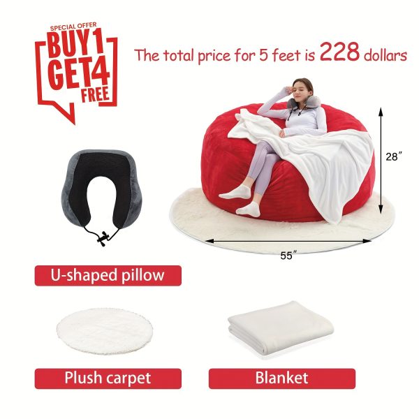 product-fancy-9041f10f-31ad-4e60-95bd-c040602bf57b Enormous 6' Memory Foam Furniture Bean Bag (3 Gifts: U-Shaped Pillow, Blanket Pillow, 6-Foot Rug) - Big Sofa with Soft Microfiber Cover