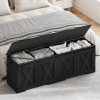 product-fancy-905e60a8-009b-4bf3-af92-99b20e09238f 59" Storage Bench with Two Safety Hinges, Oversized Farmhouse Wooden Storage Box, Flip-Top Storage Ottoman, Entryway Bench for Bedroom and Living Room, White and Brown/White/Black
