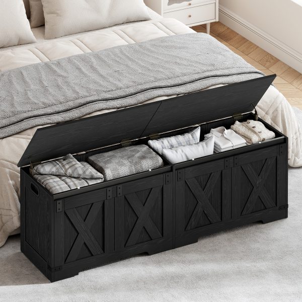 product-fancy-905e60a8-009b-4bf3-af92-99b20e09238f 59" Storage Bench with Two Safety Hinges, Oversized Farmhouse Wooden Storage Box, Flip-Top Storage Ottoman, Entryway Bench for Bedroom and Living Room, White and Brown/White/Black