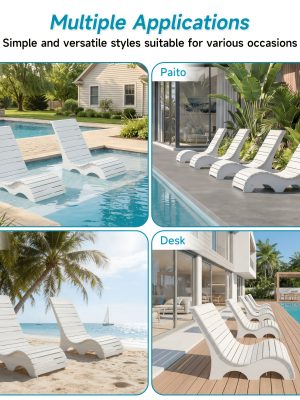 HDPS Pool Lounge Chairs Outdoor Set Of 2, All Weather Chaise Chairs Up to 7 Inches Of Water, Lounge Chair Outdoor, Fade-Resistant Pool Lounger for Deck, Beach, Yard