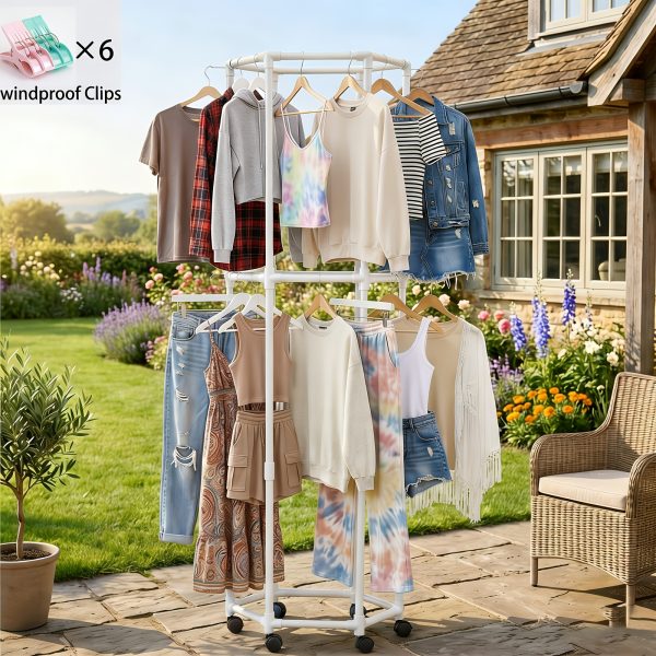 product-fancy-9076b7bd-240c-4e5a-aab6-0a18f20ca53b Rotating Clothing Rack with Wheels, Heavy Duty Metal Garment Rack for Hanging Clothes, Multifunctional Rotating Clothing Organizer, Freestanding Closet Organizer for Bedroom, Laundry Room, Space Saving Closet Storage for Coats, Dresses, Pants