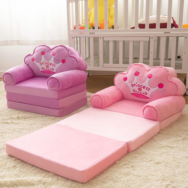 product-fancy-9080bd0d-9ae2-4faa-8752-1391bb13f86b Kids Sofa Princess Crown Pink - 2-in-1 Flip Open Kids Couch & Lounger | Machine Washable Plush Cover & Certified Safe Foam | Dreamy Reading Nook Chair For Girls