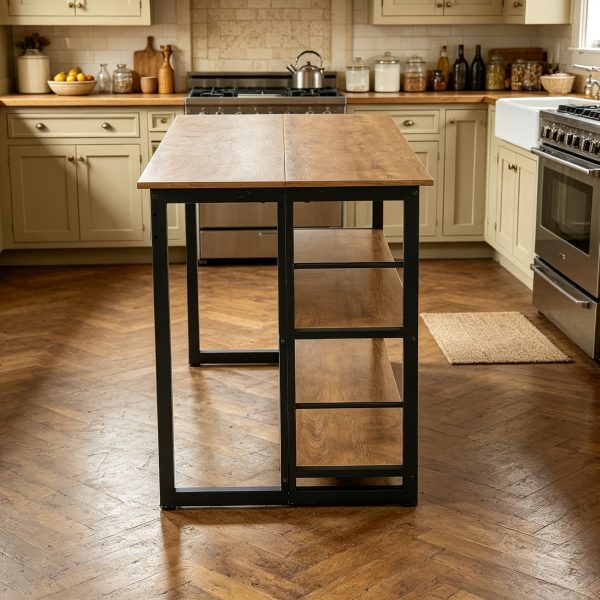 product-fancy-90aede72-4294-4b7d-8f11-61a8f5918aec 62.99-Inch Kitchen Island with Storage, 3-Tier Solid Wood Island Table with Open Shelves, Large Prep Table for Kitchen Dining Room, Rustic Brown