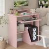 product-fancy-90cc8871-af6d-4ffe-83be-032344c3f934 30" Pink Corner Computer Desk with Drawers - Space-Saving Design, Monitor Stand & Keyboard Tray, Ideal for Home Office or Bedroom, Sturdy Hardwood Construction