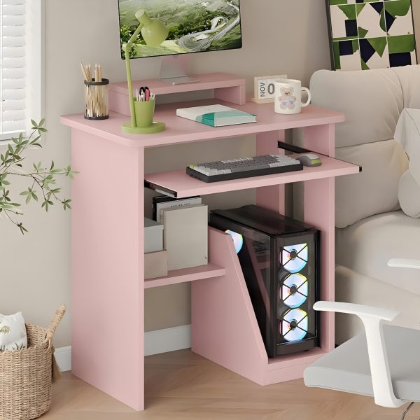 product-fancy-90cc8871-af6d-4ffe-83be-032344c3f934 30" Pink Corner Computer Desk with Drawers - Space-Saving Design, Monitor Stand & Keyboard Tray, Ideal for Home Office or Bedroom, Sturdy Hardwood Construction