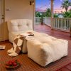 39" Patio Bean Bag Chair with Movable Ottoman, Comfy Chaise Lounge with Foot Rest, High-Density Foam Accent Reading Chair, Modern Single Sofa Couch for Garden, Deck, Balcony, Outdoor Polyester Fabric Beige Leisure Chair for Small Space Relaxing