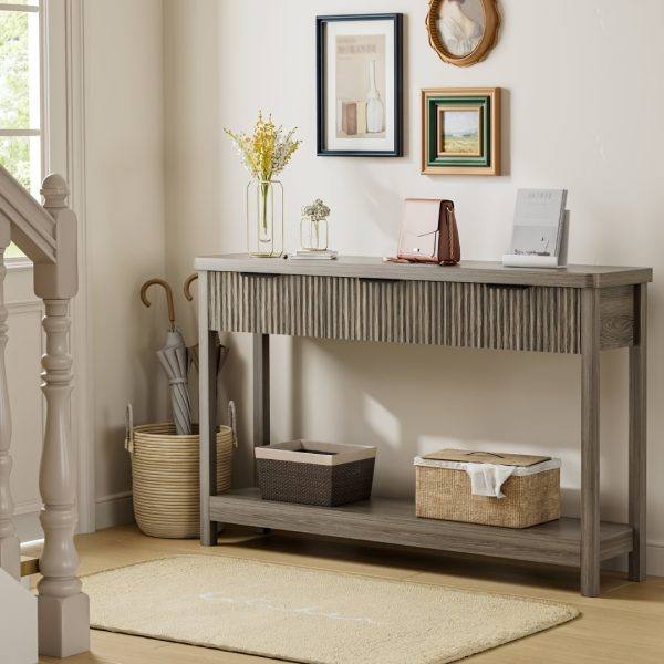 product-fancy-90fefce9-e93b-4ad4-9cc6-1aea7e9e568c 51 IN Fluted Console Table with 3 Drawers, Modern Entryway Table with Metal Handles, Sturdy Solid Wood Design, Hallway Table with Storage, for Living Room And Hallway