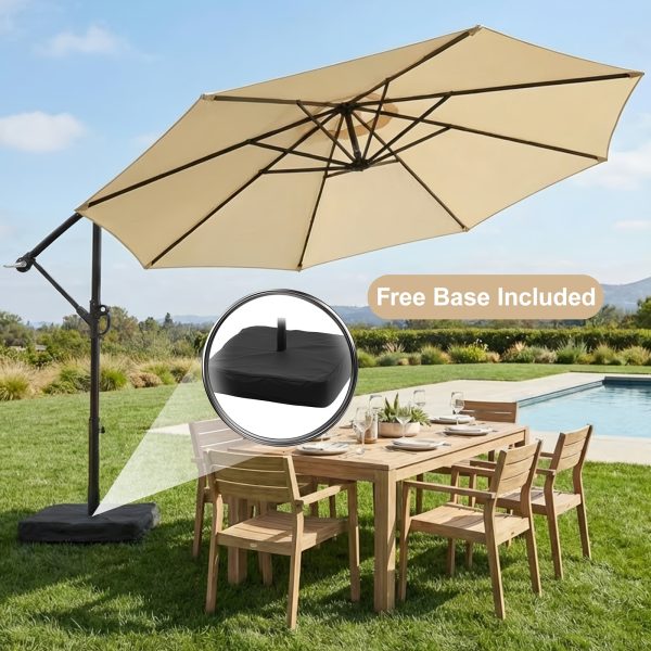 product-fancy-91030f42-511a-458e-9d80-5293863a2540 10-Foot Patio Offset Umbrella with a Base, Cantilever Design, Featuring a Crank And Cross Bases, Suitable for Outdoor Use, Heavy-Duty Construction, Includes Push Button Tilt, Perfect for Christmas And Halloween