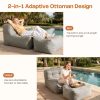 39" Patio Bean Bag Chair with Movable Ottoman, Comfy Chaise Lounge with Foot Rest, High-Density Foam Accent Reading Chair, Modern Single Sofa Couch for Garden, Deck, Balcony, Outdoor Polyester Fabric Beige Leisure Chair for Small Space Relaxing