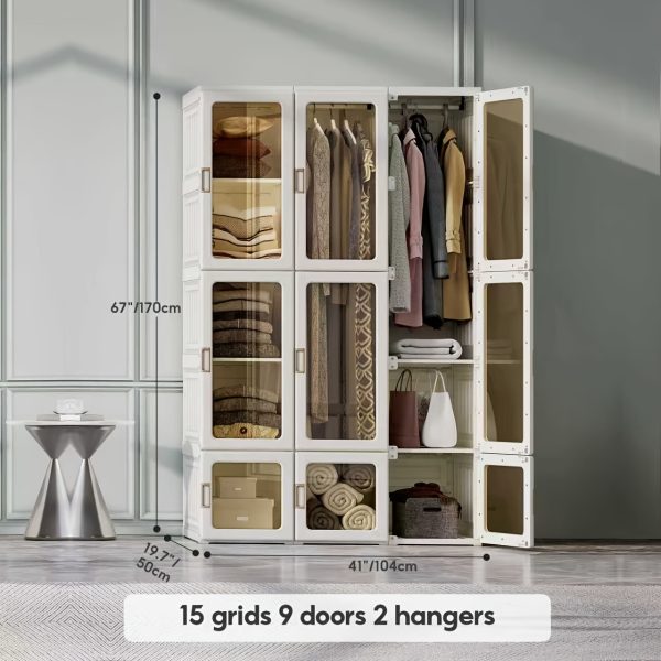 product-fancy-913f5568-4b0b-49d5-855e-9c979b2aaf05 Magnetic Transparent Door Portable Wardrobe, with A Sturdy, Foldable Frame And Easy Assembly. Features 2 Or 3 Hanging Rods for Clothing Storage, Suitable for Bedrooms, Living Rooms, Dormitories, And Apartments.