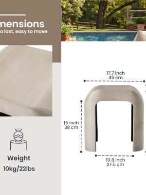 17.7" U-Shaped Magnesium Oxide Side Table, Modern Curved End Table In Grey Or White - Sculptural Accent Table For Living Room, Bedroom, Balcony - Plant Stand, Nightstand