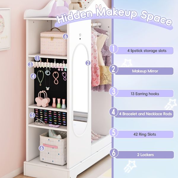 product-fancy-9172b0bc-0794-41ff-9b44-922120e7f7dd Kids Armoire with Jewelry Cabinet, Kids Dress Up Storage wth Shelves, Girls Wardrode Costume Organizer with Mirror, Children Closet with Armoire for Bedroom, Kids Room, Girls, Kids Room Furniture, Bedroom Storage, Stylish Kids Wardrobe, Playful Design, Hardwood Construction, Quality Wood Finish, Shelved Wardrobe, Parents Organizing, Childrens Clothing