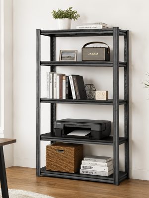 72''H 5-Tier Metal Bookshelf, Freestanding Heavy Duty Storage Shelving Unit, Industrial Metal Frame Book Organizer Rack, Display Shelf for Home Office Bedroom Living Room Kitchen Garage Corner Organization
